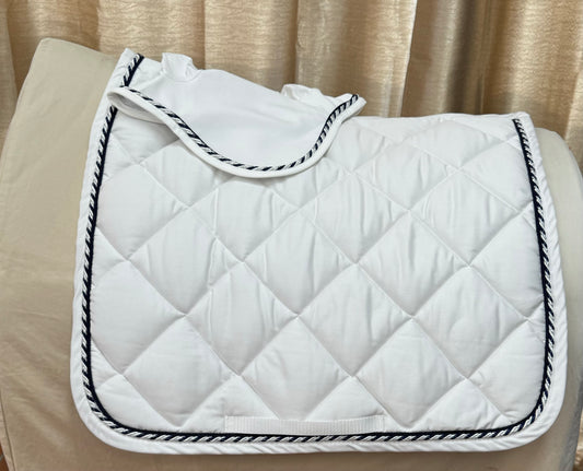 Sottosella Dressage con cuffia lycra bianco e blu navy